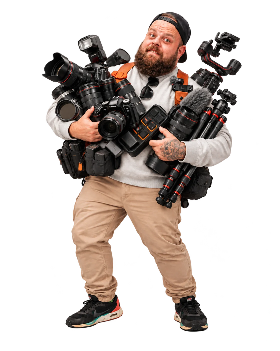 Kenji s fotoaparáty a další fotografickou technikou